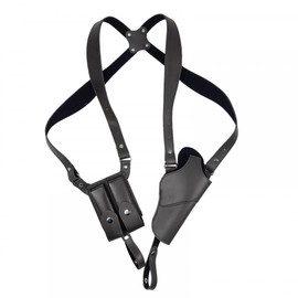 Leather Shoulder Holster Adjustable Hidden Pistol Holster with Double Magazine Pockets for 1911 and Most Pistol Models