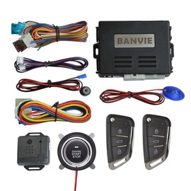 BANVIE Car Alarm System with Remote Starter and Engine Start Stop Push Button (Without Siren (Connect to car Horn))