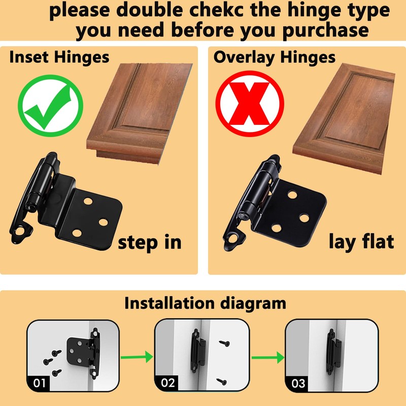 NOV FIRE 3/8"Inset Cabinet Hinge Black,8 Pack Self-Closing Hinge for
