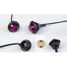 50pcs 3/4 side marker lights Purple Clearance Lamp Small Round Amber LED Side Marker Indicator Turn Signal Light Truck Trailer Bus Marine RV Automobiles Flatbed with heat shrink butt connectors