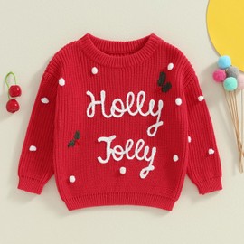 CocMouse Baby Boy Girl Christmas Knit Sweater Long Sleeve Crew Neck Letter Print Sweatshirt Pullover Top Fall Winter Clothes (F-Red, 0-3 Months)
