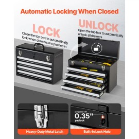 20.5-inch Portable Metal Tool Box with 4 Ball Bearing Slide Drawers Small Tool Chest Liners for Storage and Organizationnumber of drawers: 4 Drawers