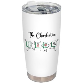 BEHIFL Chinese Mahjong Tumbler, Mah Jong Lover Gifts Stainless Steel Tumbler with Lid and Straw 20oz, Gifts for Mah Jong Players Travel Coffee Cup