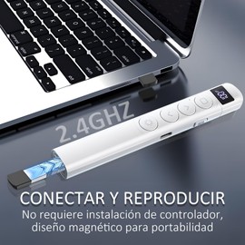SYCHUNQI Presentador Inalambrico, Recargable de Presentación Clicker, con Pantalla Digital LED, Distancia de Control de 200m, 2.4GHz, Plug & Play, Compatible con Windows, PowerPoint, Prezi y Más