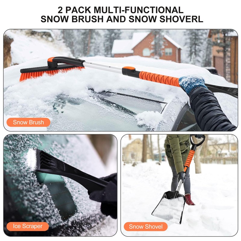 Odoland Ice Scraper with Snow Brush and Snow Shovel, 35"