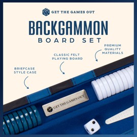 Get The Games Out Top Backgammon Set - Classic Board Game Case 15" Medium Size - Best Strategy & Tip Guide - Available in Small, Medium and Large Sizes (Blue, Medium)