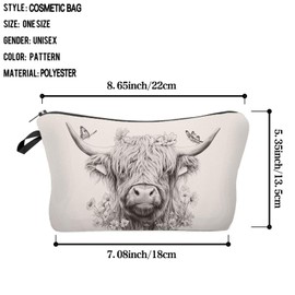 Livel lhood Scotland Highland Cattle Makeup Bag Small Organizer Bag Toiletry Zipper Pouch Sketch Highland Cattle Cosmetic Bag Present for Highland Cattle Lovers Women