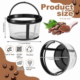 Maxdot 4 Packs Reusable Coffee Filters Replacement 4-5 Cup, Safety Nylon Mesh 2.8 x 3.1 x 2 in with Handle Reusable Filters for Mr. Coffee Makers Fits Most Coffeemakers and Brewers Universal