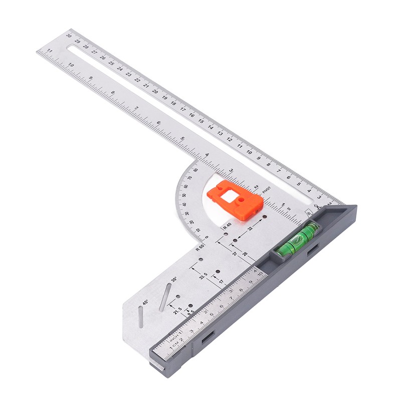 12in L Square Ruler Multifunction Scale Standard Carbon Steel Detachable