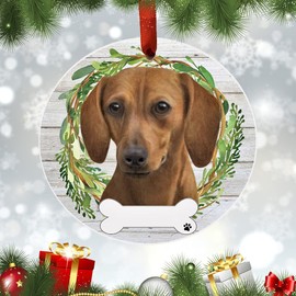 E&S Imports Red Dachshund Ornament - E&S Pets - DIY Personalizable - Dog Gifts - Ceramic Round Ornament Glazed Finish - X-mas Decoration - Christmas Ornaments Craft Gifts - Ornaments for Pet Lovers