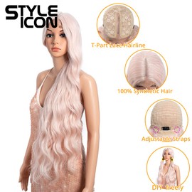 Style Icon Pink Long Wave Synthetic Lace Front Wig for Women 36" Super Long Body Wave Wig with Baby Hair 13x5x1 T Part Lace Heat Resistant Fiber 150% Density