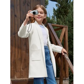 Haloumoning Girls Long Cardigan Sweaters Kids Oversized Open Front Knit Outerwear with Pockets 5-14 Years White