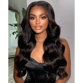 DOLLY PRETTY 16 Inch Natural Black 13x6 Lace Front Wigs Human Hair for Women 180 Density 13x4 HD Transparent Lace Front Wigs Human Hair Pre Plucked