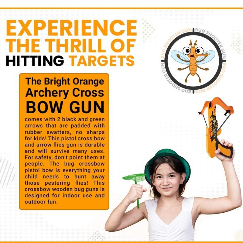 KHAMPA Wooden Crossbow Fly Killer Bug Fly Swatter Arrows Bug
