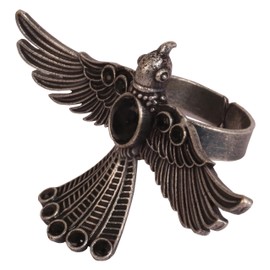 Touchstone Indian Bollywood Desire Exclusive Handcrafted Attractive Flying Eagle Inspired Black Onyx Embellished Designer Jewelry Adjustable Size Finger Ring in White Tone for Women