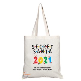 Coralgraph Inc TB504 SECRET SANTA 2021 Novelty Present Gift Printed Eco-Friendly Stylish Long Handled Tote Shoulder Bag