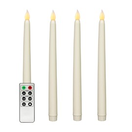 Rhytsing Ivory 10.8" Flameless Taper Candles with Timer, Battery Operated Dinner Long Candles, Smooth Wax Finish, Warm White LED, Remote & Batteries Included - Set of 4