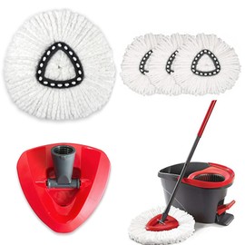 4 PCS Spin Mop Head Refills + 1 Mop Holder for Vileda Mop Refills Compatible with Easywring Easy，cleaning Spin Mop Refills Microfiber Mop Heads（white）