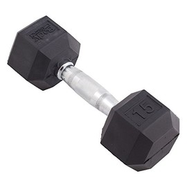 Body Sport Rubber Encased Hex Dumbbell, 15-Pound