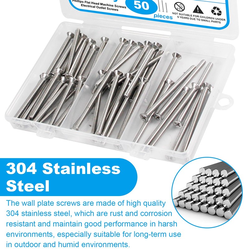 Yinpecly 50Pcs 6-32 Machine Screws, Extra Long Outlet Screws