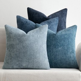 MIULEE Pack of 4 Couch Throw Pillow Covers 20x20 Inch Neutral Blue Soft Decorative Chenille Pillow Covers Farmhouse Cushion Covers for Home Decor Sofa Bedroom Living Room