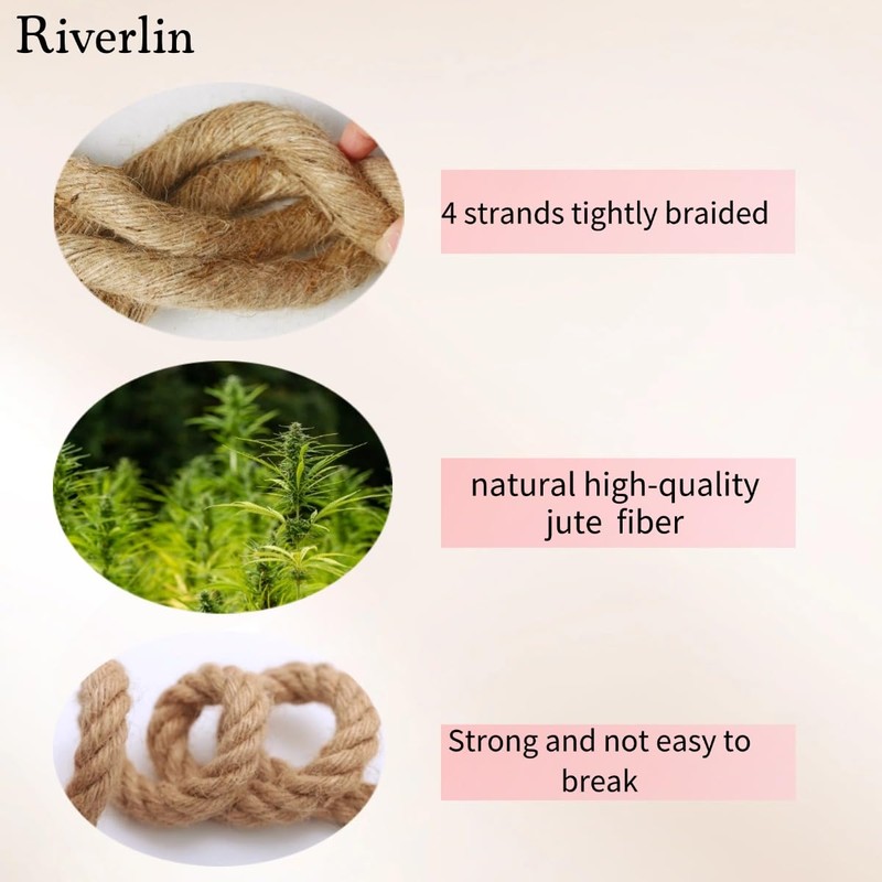 Jute Rope (3/4inchX 100ft) Twisted Hemp Rope for Crafts， Landscaping,