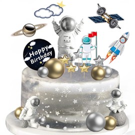 22 piezas de decoración espacial para tartas, decoración de astronauta, decoración de cumpleaños, temática espacial, bolas de perlas de planeta y estrella, decoración para tartas para fiestas de