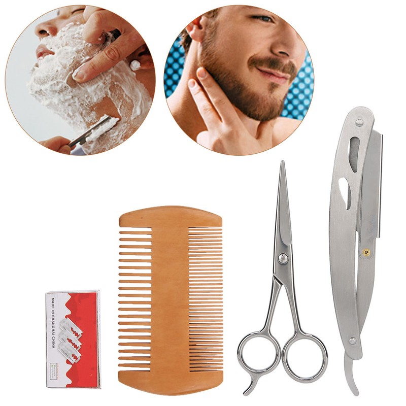 Blue ZOO 4pcs Beard Kit Shaving Knife Blade Double Sided
