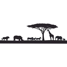 Jungle Rino Elephant Zebra Africa Animal Silhouette Wildlife Zoo Kids Name with Cute Giraffe Zoo Animal Wall Decals - Sticker for Kids Boy Girl Toddler Room Bedroom Classroom School Size: 12x20 inch