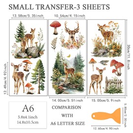 OLYCRAFT Forest Deer Transfer Films for Rubbing on Furniture and Crafts 15 x 30 cm Mushroom Furniture Stickers Decor Plum Deer Transfer Sticker with 1 Piece Scraper for Home Decor 3 Pieces/Set