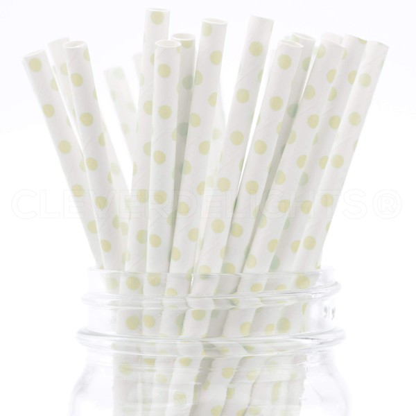 CleverDelights Biodegradable Paper Straws - Cream Polka Dot - Box of 100