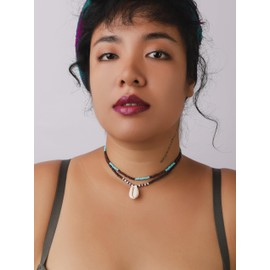 MINACHI Bohemian Layered Bead Chain Necklace with Sea Shell Pendant, Beach Summer Vibe Accessories for Women