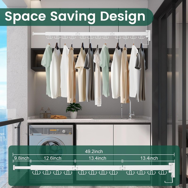 Kelisiting Wall Mounted Clothes Drying Rack, Laundry Drying Rack Wall
