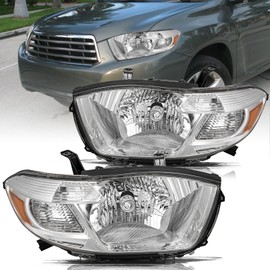 Aosky Halogen Type Headlight Assembly Set Replacement for 2008-2010 Toyota Highlander Chrome Headlamps Driver and Passenger Side