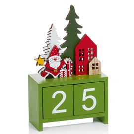 Premier Wooden Christmas Childrens Advent Countdown Calendar Santa Design 15cm Tall Green