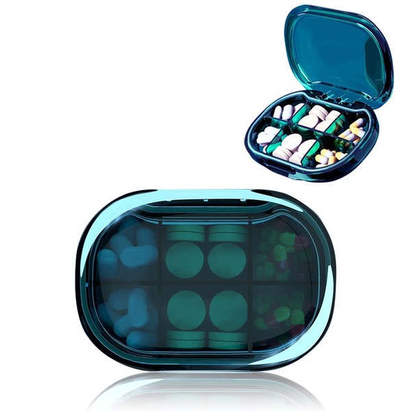 Pill Box with 6 Compartments, Portable Pill Box Organiser, Small Pill Box, Transparent, Portable, for Bag or Backpack and Travel