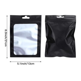 100 Pieces Mylar Bags Smell Proof Bags Resealable Storage Bag with Clear Window Packaging Foil Pouch Bags for Food Storage and Lip Gloss,Jewelry,Eyelash Packaging (Black, 5.1 x 8.3 Inch)