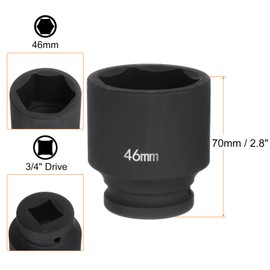 sourcing map 6-Point Impact Socket 3/4" Drive 46mm Metric 40Cr Alloy Steel Spindle Axle Nut Impact Socket