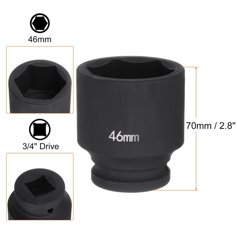 sourcing map 6-Point Impact Socket 3/4" Drive 46mm Metric 40Cr