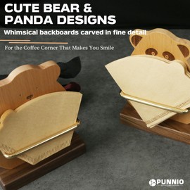 PUNNIO Coffee Filter Holder, Cone Coffee Filter Holder for Counter, Walnut & Beech Wood & Brass (panda)