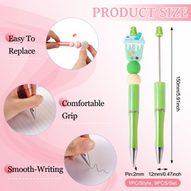 Magibeads 9Pcs Beadable Ballpoint Pens 5.91 Inches Black Ink Plastic Beaded Ball Point Pens DIY Pens for Office School Crafts Pens Making Supplies Teacher Student Graduation Brown