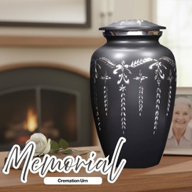 CLEENTABLE Urns for Human Ashes Adult Female and Male 200+ Cubic Inches, Decorative Burial Urn, Funeral Cremation Urns for Women and Men, Handcrafted Urn for Ashes Adult, 11" Black Silver