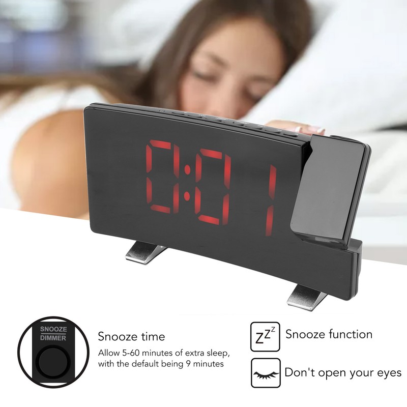Radio Projection Alarm Clock LED Display Electronic Clock Curved Screen