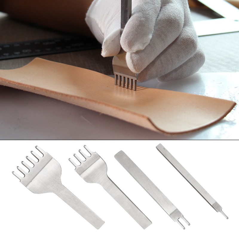 4 Pcs Hole Chisel 1+2+4+6 Prong Leather Punch Tool DIY