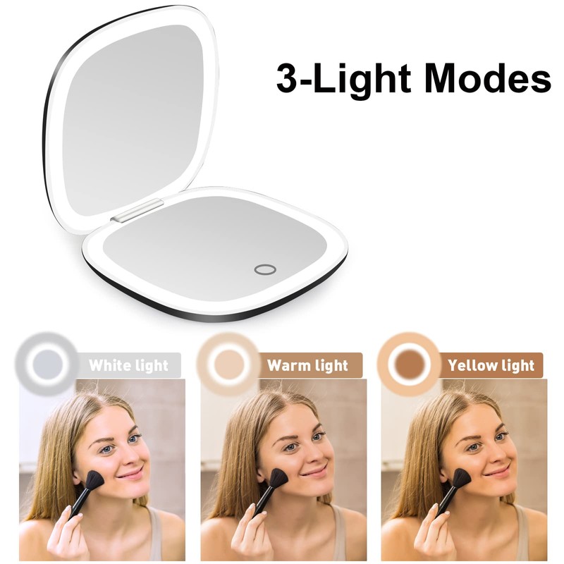 deweisn Compact Mirror, Lighted Travel Makeup Mirror with 1X/10X Magnifying