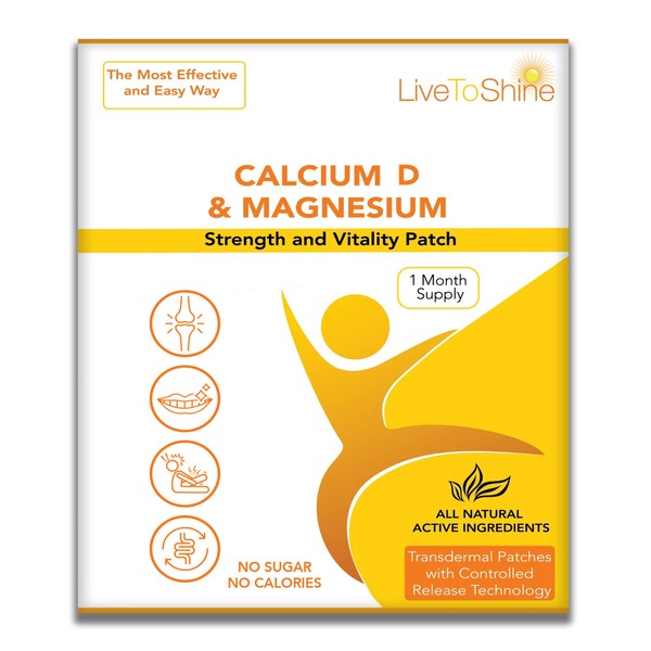 Calcium Magnesium and D Transdermal Patches – 18 Patches One Month Supply - USA Made by Live To Shine