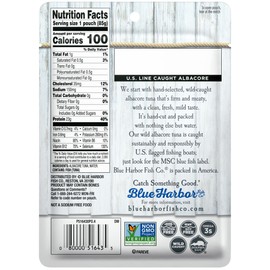 Blue Harbor Fish Co. Wild Albacore Tuna in Water No Salt Added - 3 oz Pouch (Pack of 12)