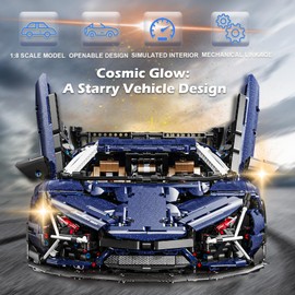 Lamb AVENTTAOR Super Car Building Toys - 1:8 Model Car Building Blocks Challenging Race Cars Building Sets Starry Blue with Glittering Sparkles, Toy Car Gifts for Boys Teens Adults Vehicle Enthusiasts