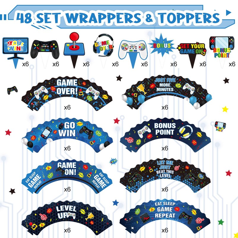 Nuenen 96 Pcs Video Game Cupcake Decoration Game Themed Cupcake