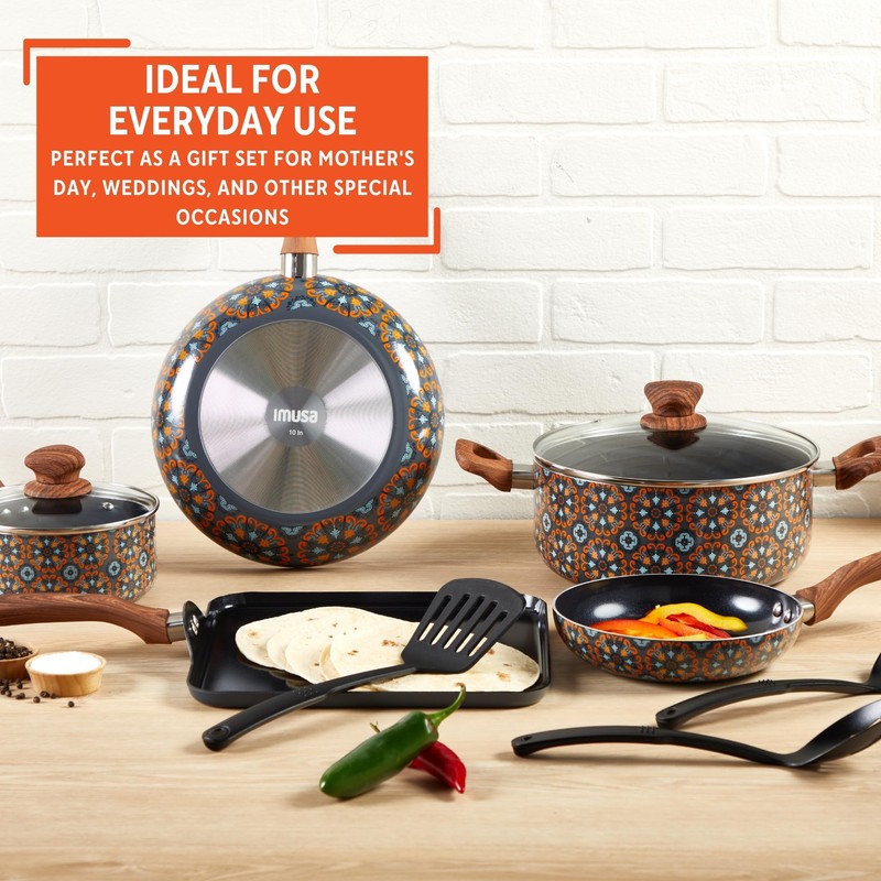 IMUSA 10pc Mexican Talavera Design Cookware Set with Tools